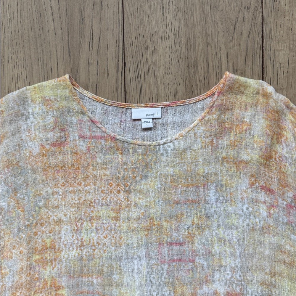 Pure Jill J. Jill Linen Cotton Top Womens Large Orange Yellow Short Sleeve